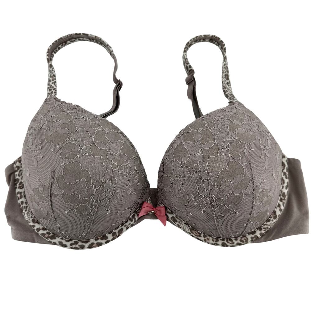 Victoria's Secret Body By Victoria Push Up Bra Floral Lace Leopard Brown 34D